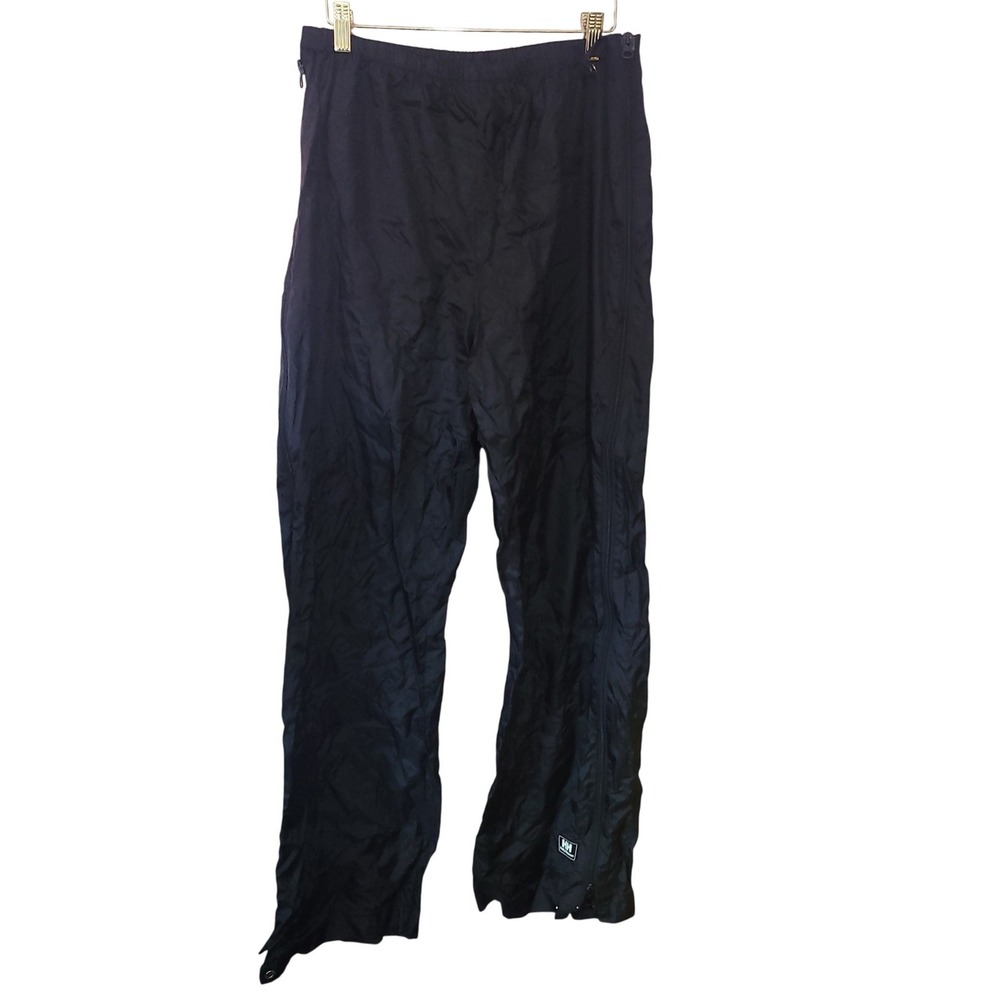 Helly Hansen Packable Rain Pants Vintage Black Full Side Zip Waterproof Large - Picture 1 of 6